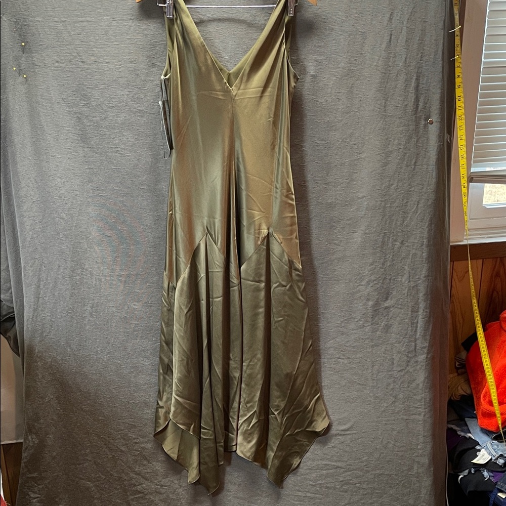 Lauren Ralph Lauren Green Olive 100 % silk, satin midi dress - Picture 6 of 8